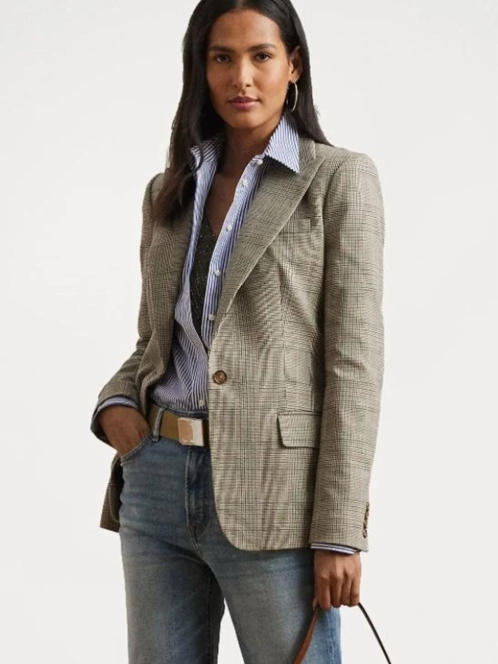 NWT Ralph Lauren Tan and Black Plaid Single-Button Blazer - Picture 1 of 11